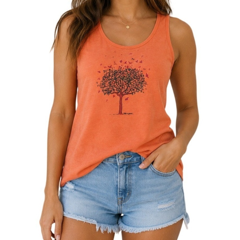 Life is Good Orange Graphic Breezy Tank Women's Small